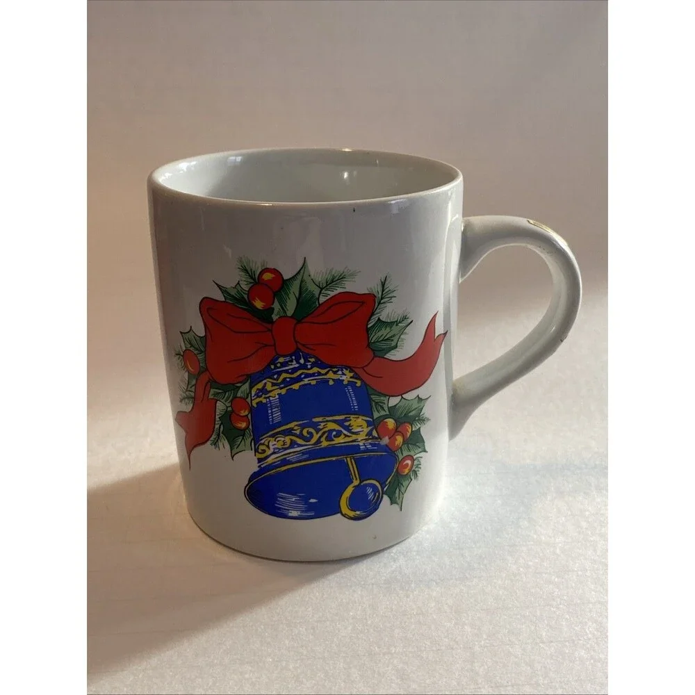 Vintage Christmas Solar Activated Coffee Cup Mug Musical Large Bell Graphic Box